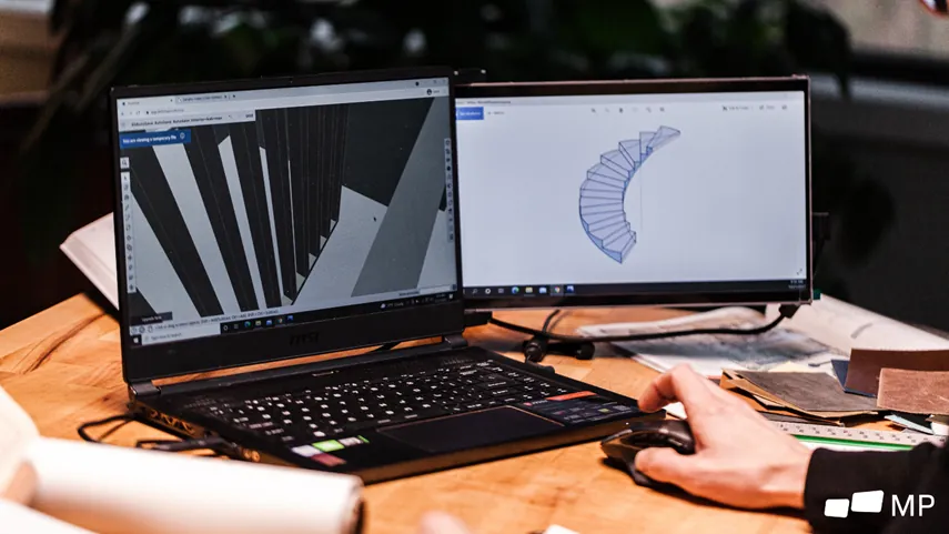 Dual screen laptop setup for professional CAD and design work